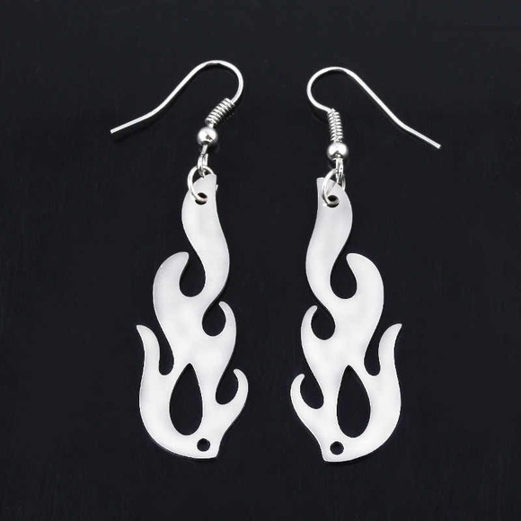 Any 4/$25! Shiny Silver Flame Dangle Earrings - Picture 2 of 9